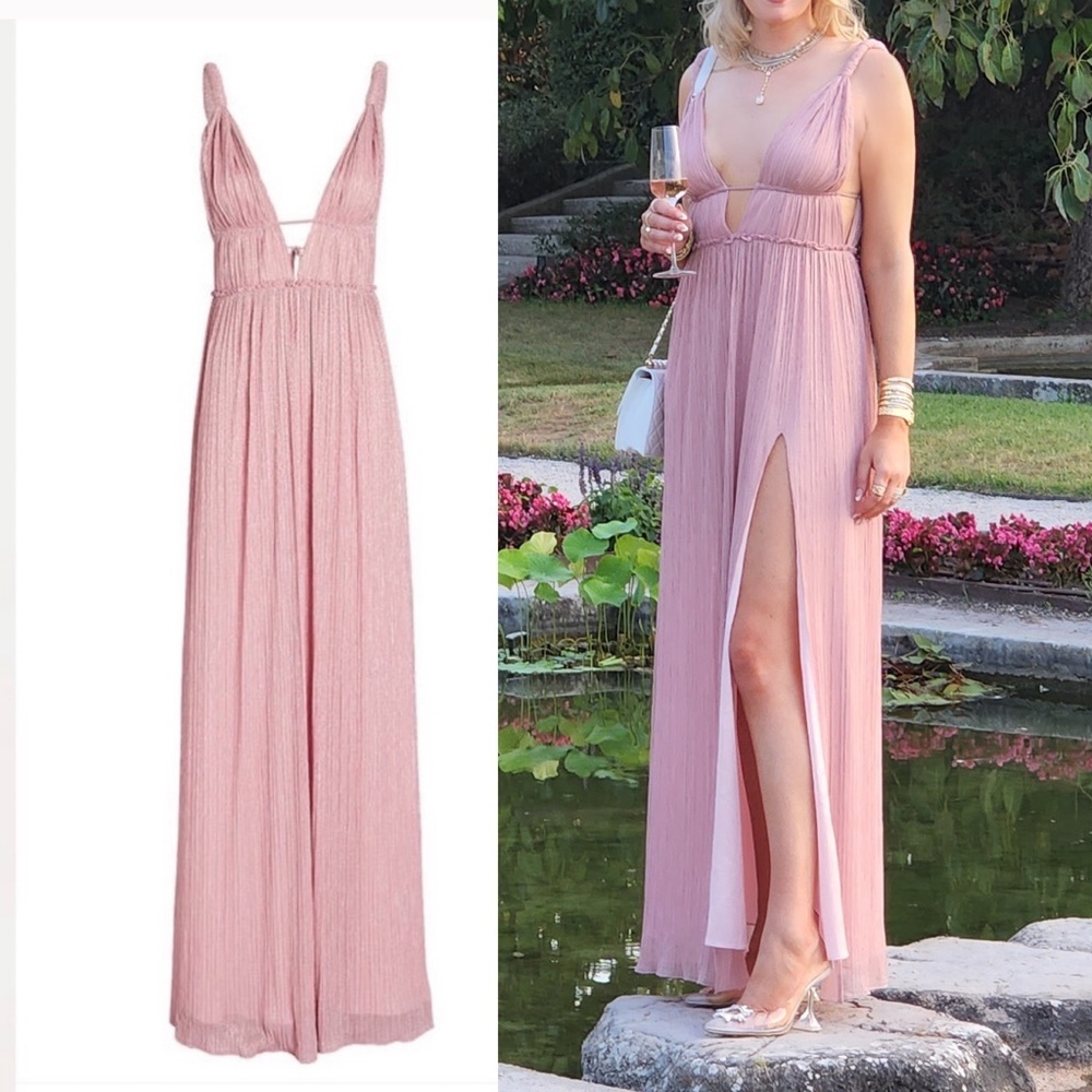 JONATHAN SIMKHAI Camille Plissé Lamé Gown Size 4